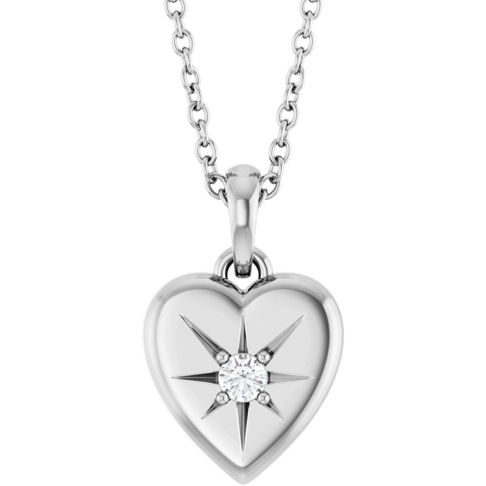 Sterling Silver Diamond Starburst Heart Necklace